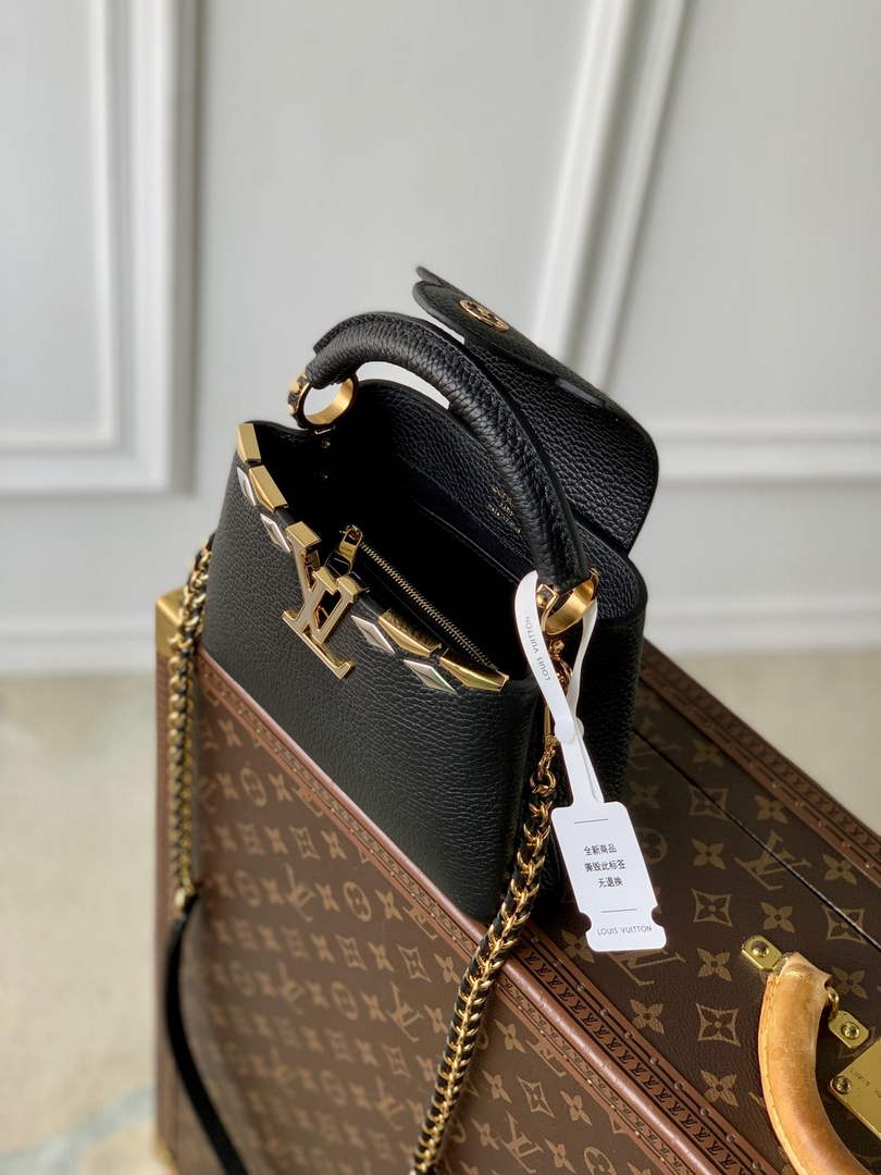Louis Vuitton Capucines Mini Bag, M12751 In Black Taurillon Leather