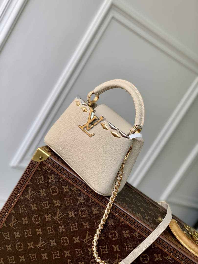 Louis Vuitton Capucines Mini Bag, M12751 In Beige Taurillon Leather