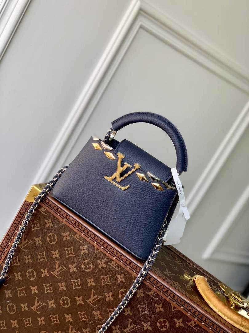 Louis Vuitton Capucines Mini Bag, M12751 In Blue Taurillon Leather