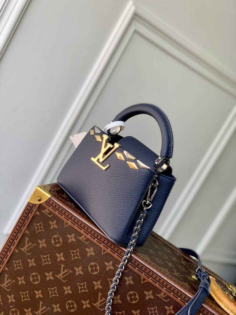 Louis Vuitton Capucines Mini Bag, M12751 In Blue Taurillon Leather