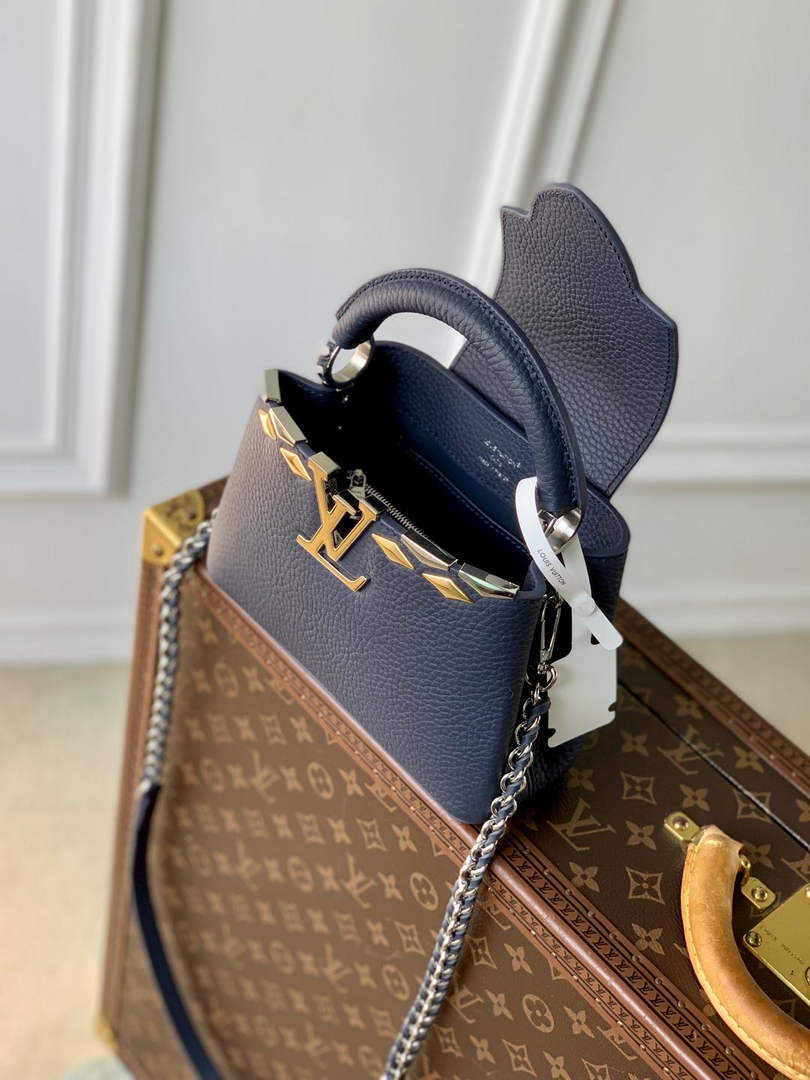 Louis Vuitton Capucines Mini Bag, M12751 In Blue Taurillon Leather
