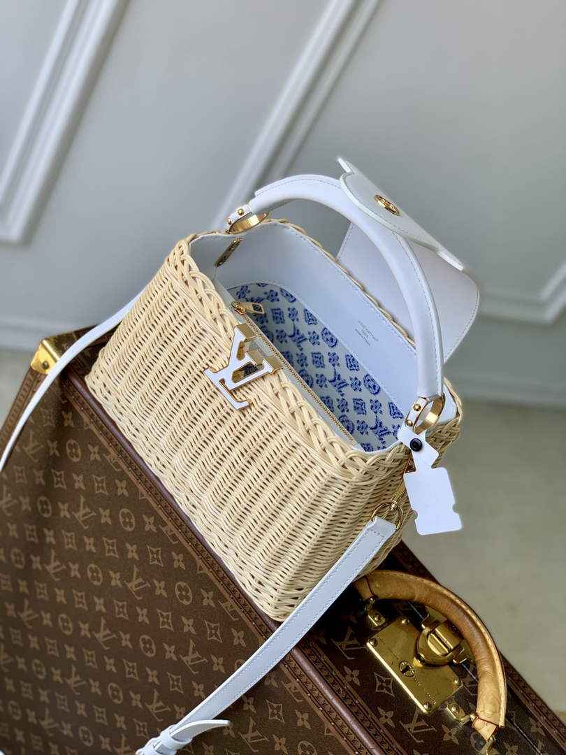 Louis Vuitton Capucines BB Bag, M29501 Blue Rattan and cowhide leather