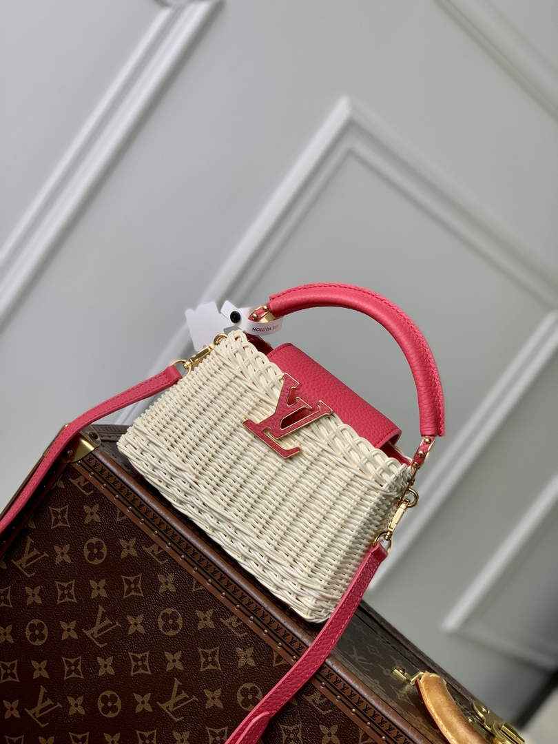 Louis Vuitton Capucines Mini Bag, M26005 Pink Rattan and cowhide leather