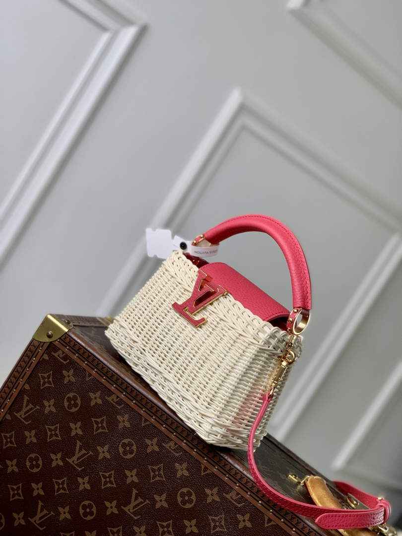 Louis Vuitton Capucines Mini Bag, M26005 Pink Rattan and cowhide leather
