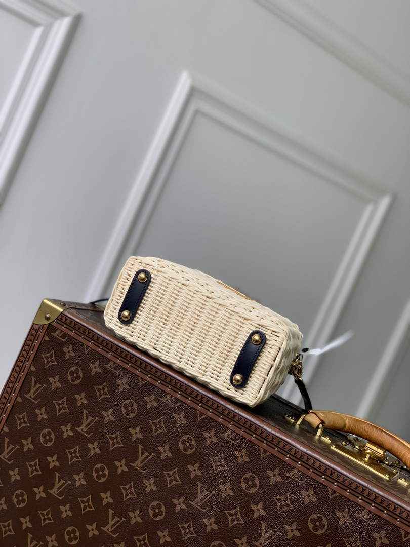 Louis Vuitton Capucines Mini Bag, M14365 Navy Rattan and cowhide leather