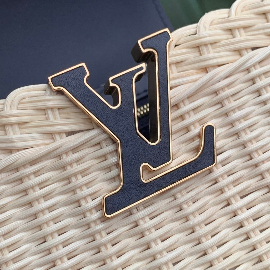 Louis Vuitton Capucines Mini Bag, M14365 Navy Rattan and cowhide leather