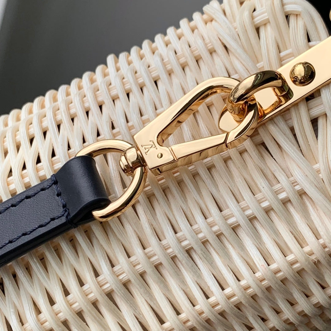 Louis Vuitton Capucines Mini Bag, M14365 Navy Rattan and cowhide leather