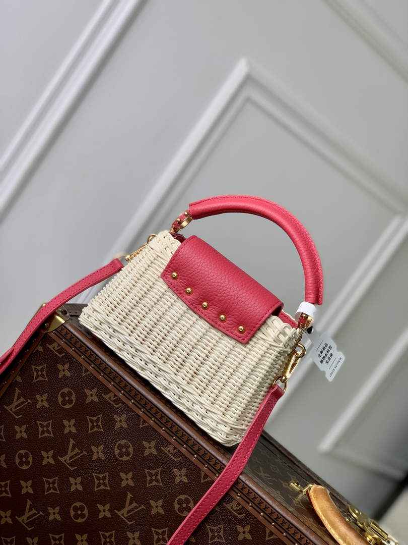 Louis Vuitton Capucines Mini Bag, M26005 Pink Rattan and cowhide leather