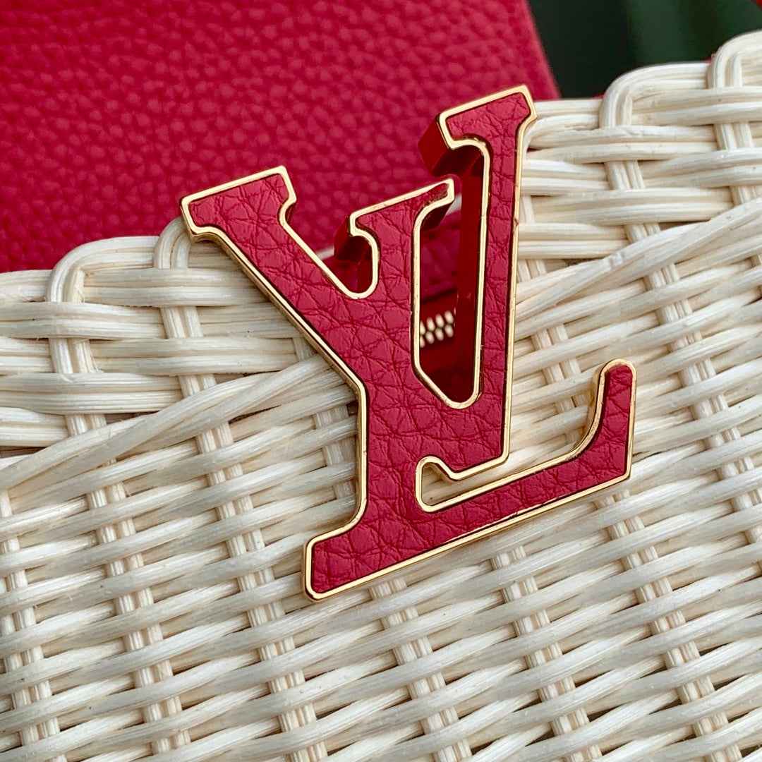 Louis Vuitton Capucines Mini Bag, M26005 Pink Rattan and cowhide leather