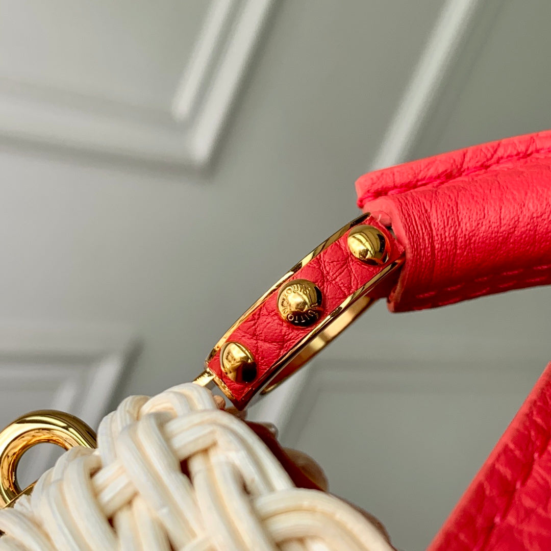 Louis Vuitton Capucines Mini Bag, M26005 Pink Rattan and cowhide leather