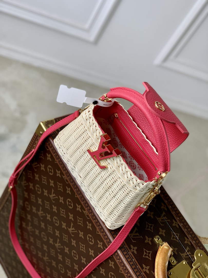 Louis Vuitton Capucines Mini Bag, M26005 Pink Rattan and cowhide leather