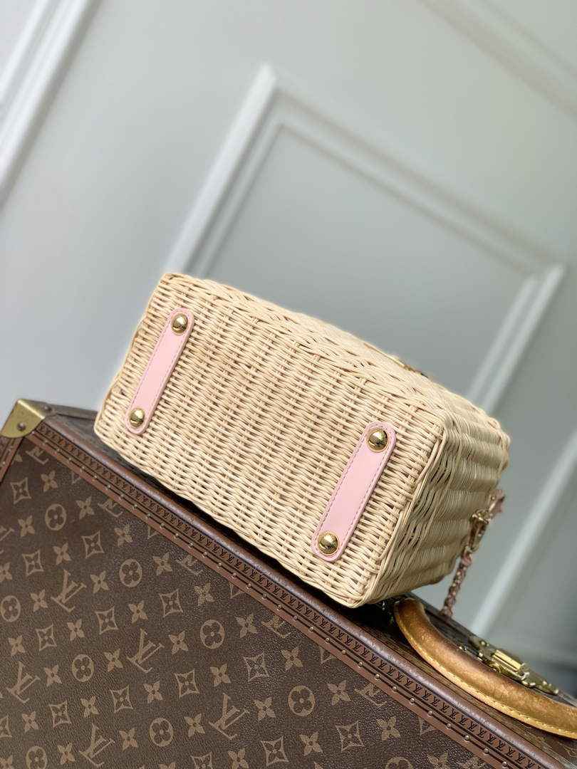 Louis Vuitton Capucines BB Bag, M26025 Washed Pink Rattan and denim