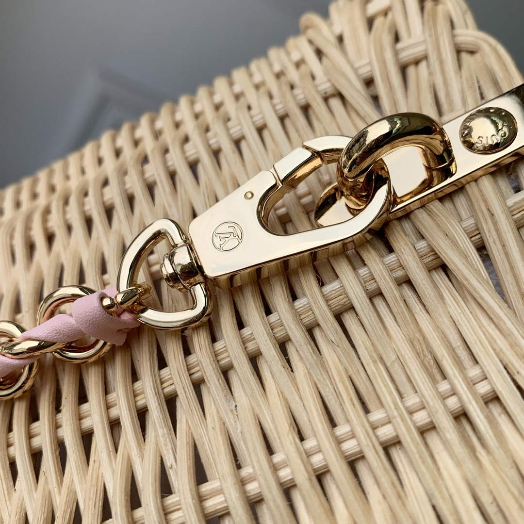Louis Vuitton Capucines BB Bag, M26025 Washed Pink Rattan and denim