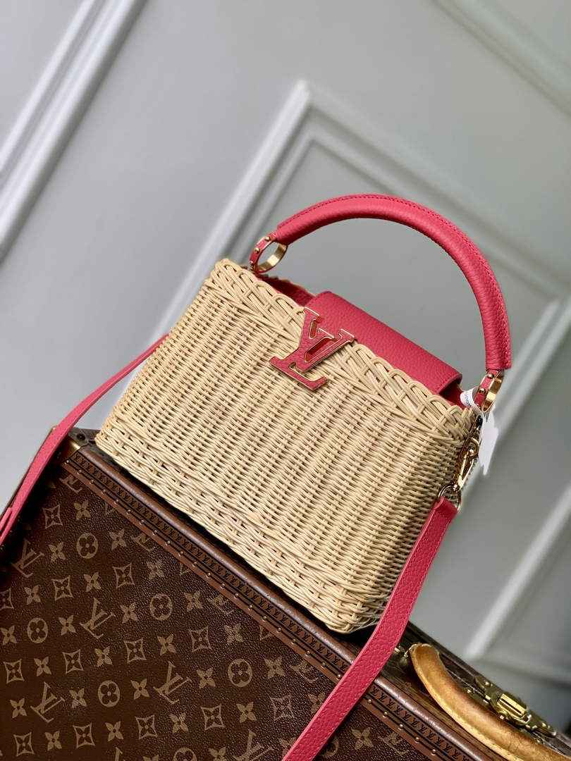 Louis Vuitton Capucines BB Bag, M26025 Plum Rattan and cowhide leather