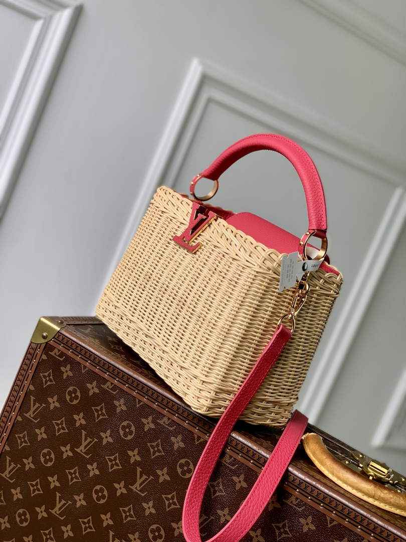 Louis Vuitton Capucines BB Bag, M26025 Plum Rattan and cowhide leather