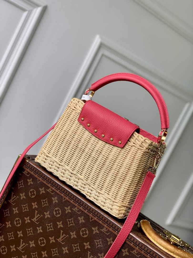 Louis Vuitton Capucines BB Bag, M26025 Plum Rattan and cowhide leather