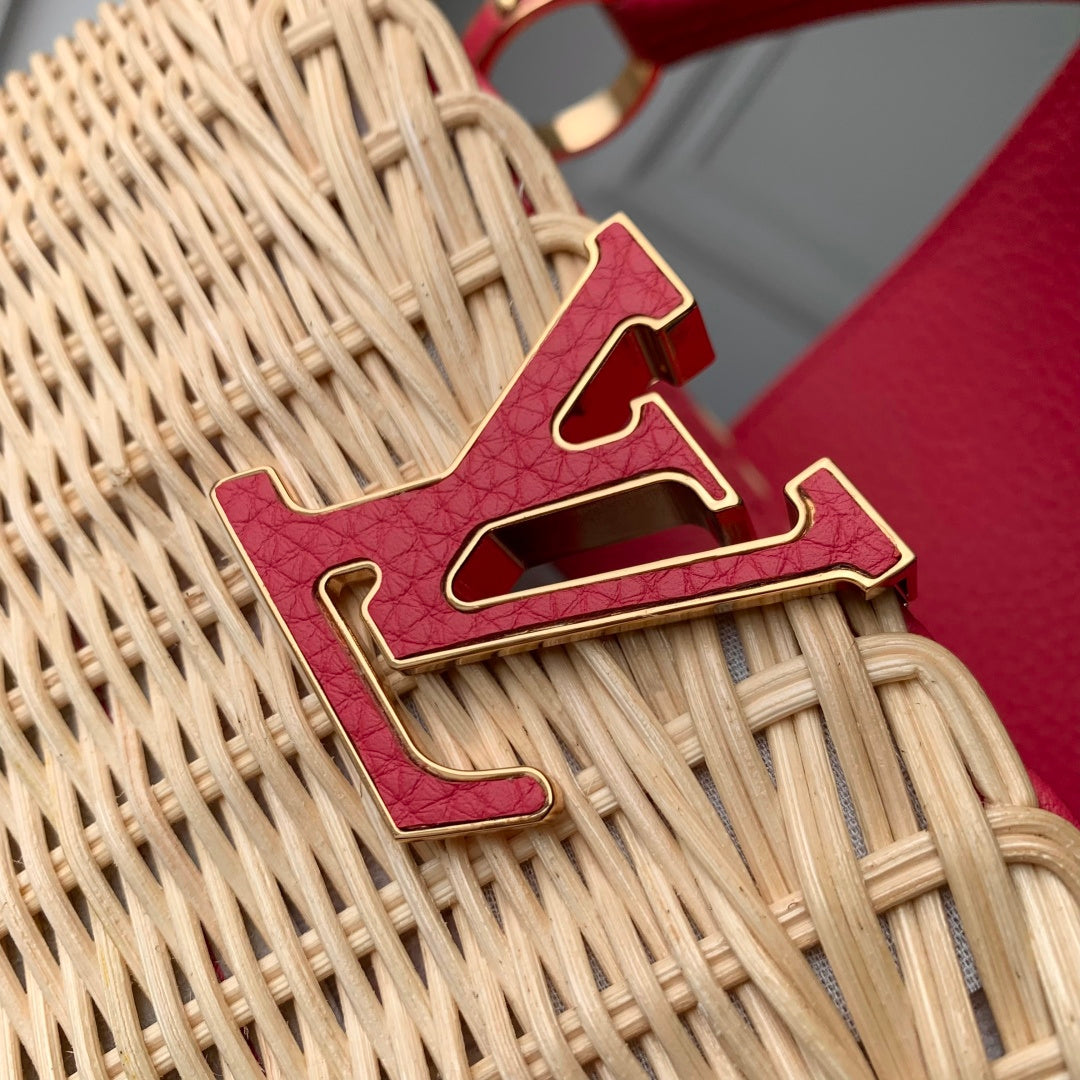 Louis Vuitton Capucines BB Bag, M26025 Plum Rattan and cowhide leather