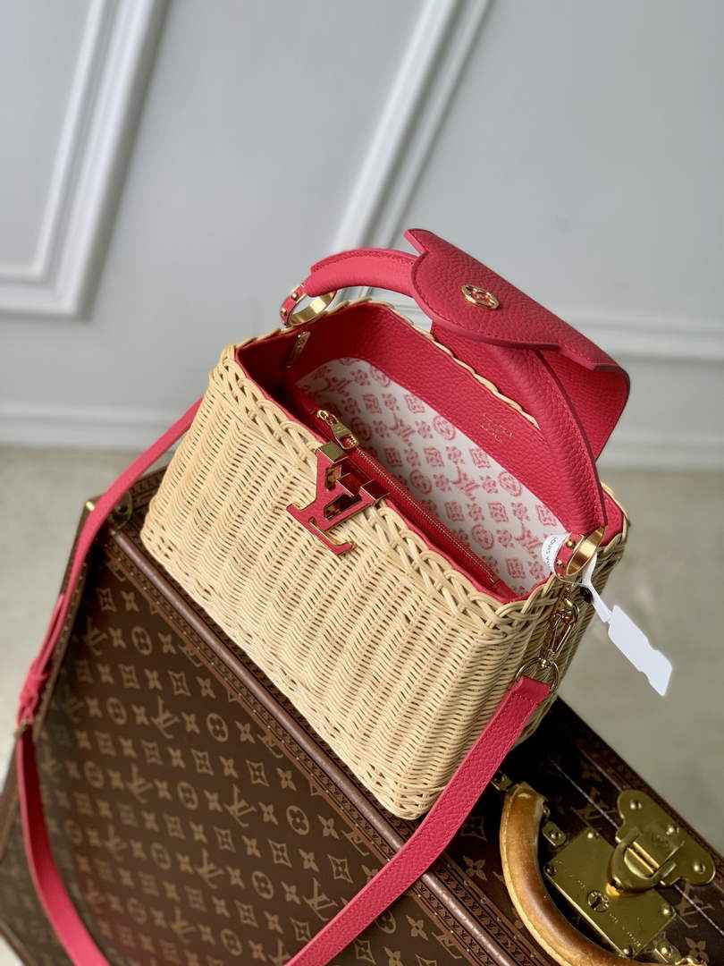 Louis Vuitton Capucines BB Bag, M26025 Plum Rattan and cowhide leather