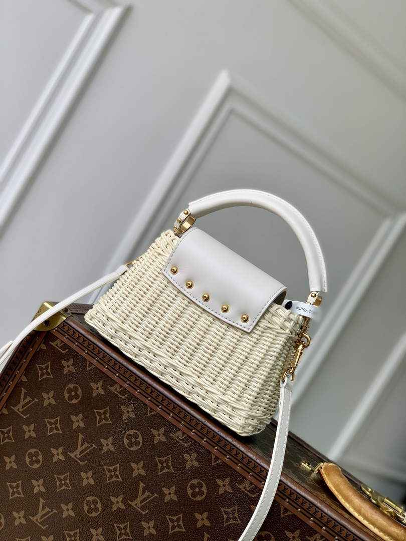 Louis Vuitton Capucines Mini Bag, M26004 White Rattan and cowhide leather