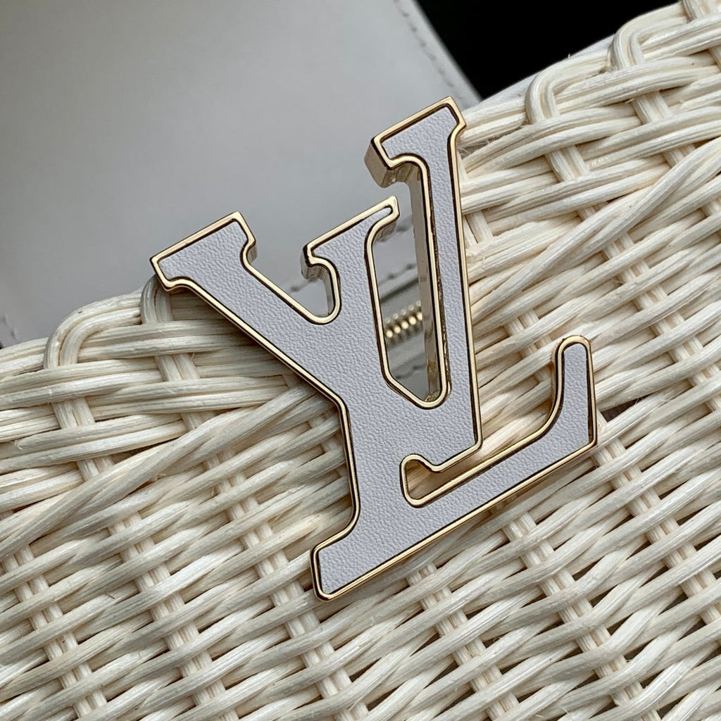 Louis Vuitton Capucines Mini Bag, M26004 White Rattan and cowhide leather