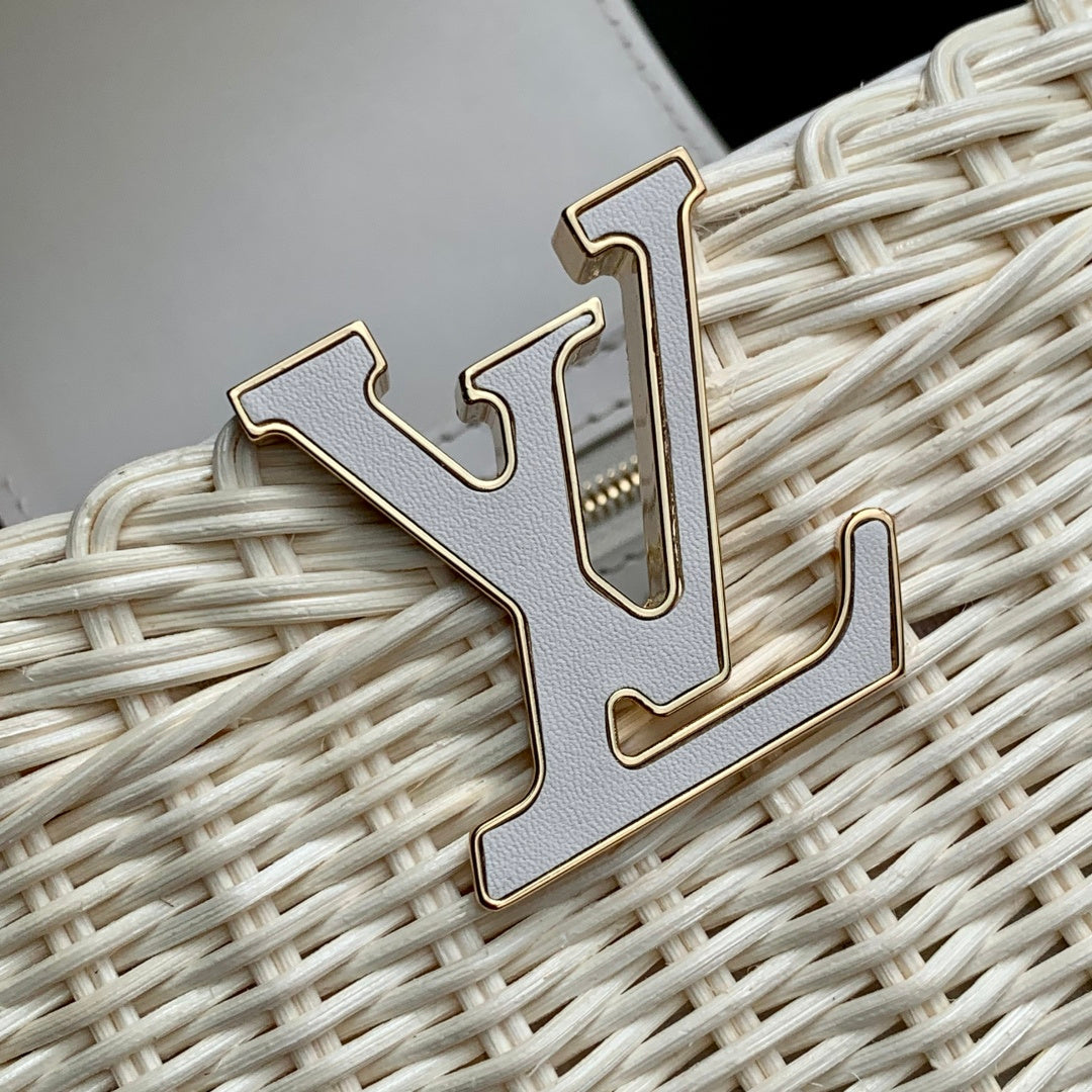 Louis Vuitton Capucines Mini Bag, M26004 White Rattan and cowhide leather