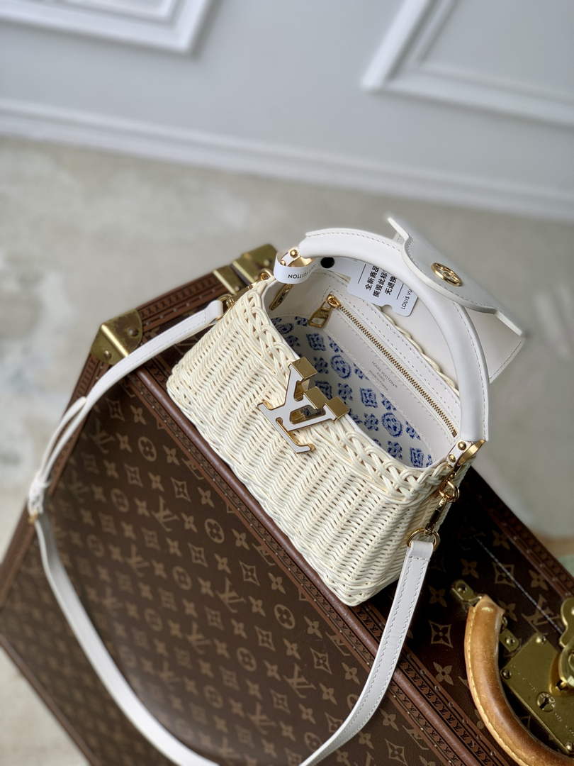 Louis Vuitton Capucines Mini Bag, M26004 White Rattan and cowhide leather