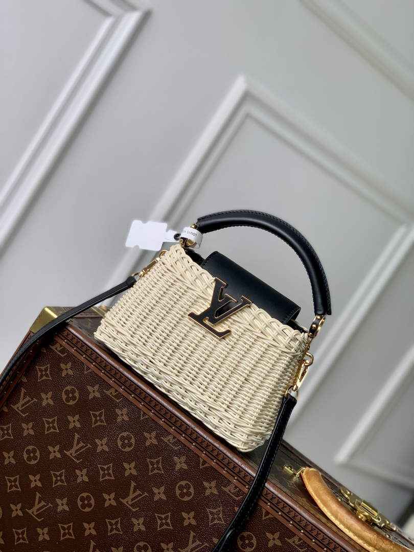 Louis Vuitton Capucines Mini Bag, M26003 Black Rattan and cowhide leather