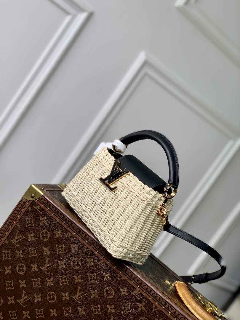 Louis Vuitton Capucines Mini Bag, M26003 Black Rattan and cowhide leather