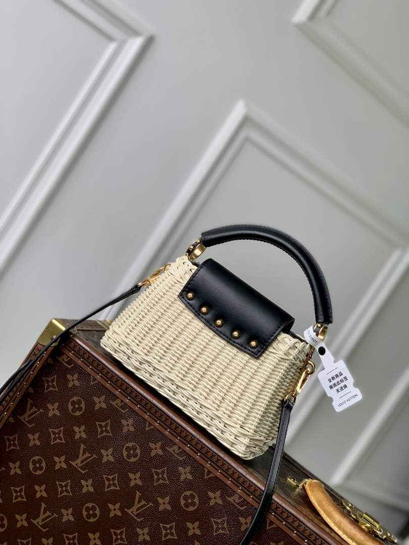Louis Vuitton Capucines Mini Bag, M26003 Black Rattan and cowhide leather