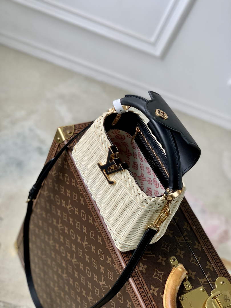 Louis Vuitton Capucines Mini Bag, M26003 Black Rattan and cowhide leather