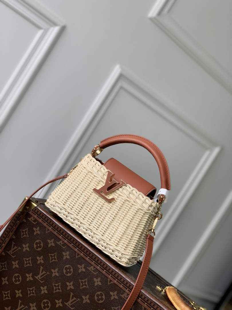 Louis Vuitton Capucines Mini Bag, M14365 Brown Rattan and cowhide leather