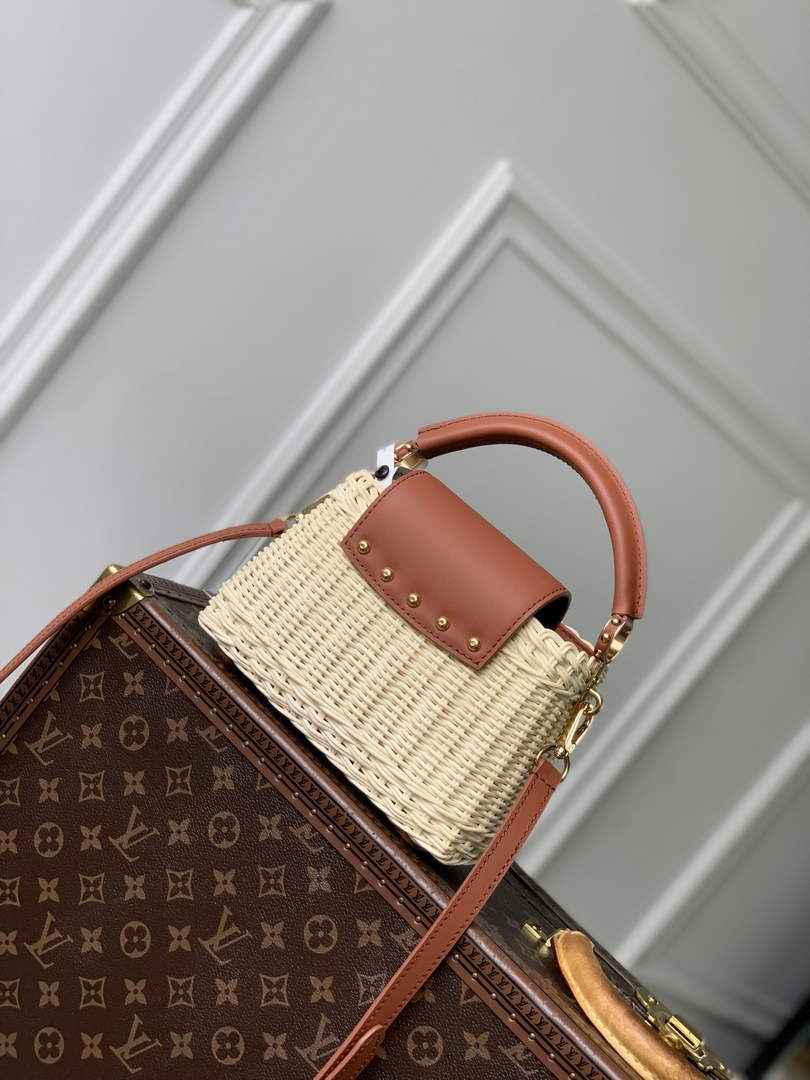 Louis Vuitton Capucines Mini Bag, M14365 Brown Rattan and cowhide leather