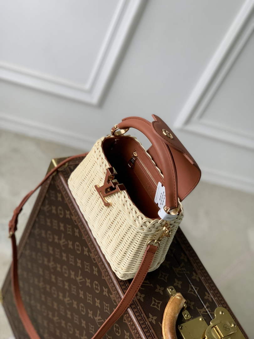 Louis Vuitton Capucines Mini Bag, M14365 Brown Rattan and cowhide leather