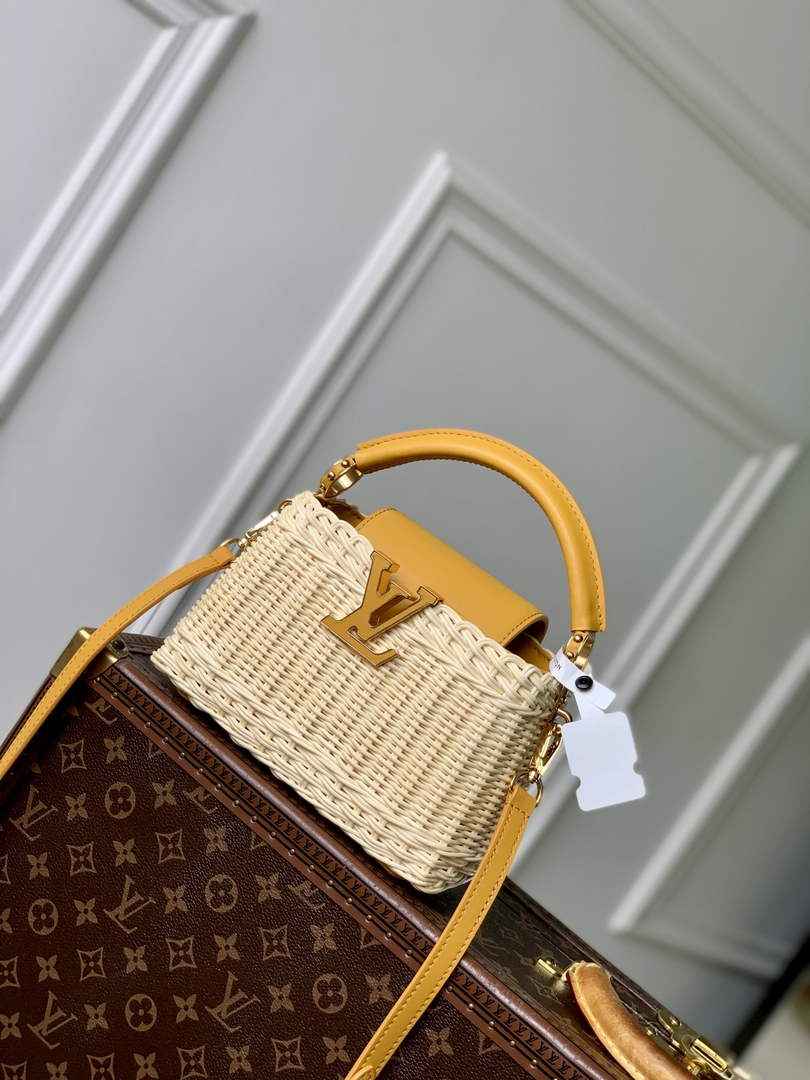 Louis Vuitton Capucines Mini Bag, M14365 Yellow Rattan and cowhide leather