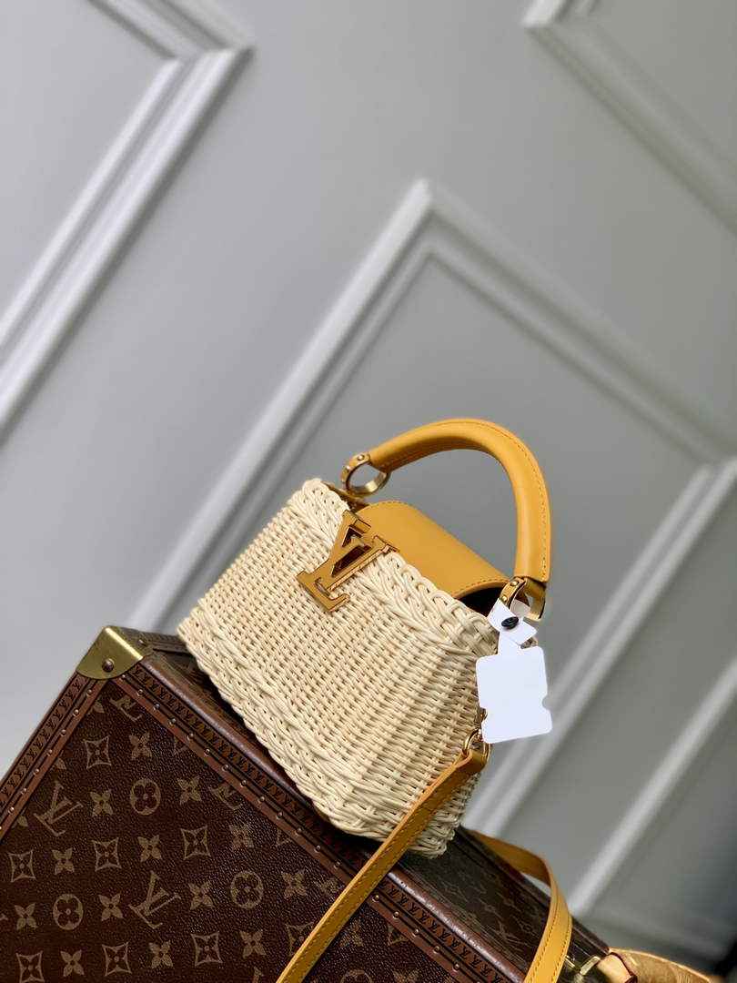 Louis Vuitton Capucines Mini Bag, M14365 Yellow Rattan and cowhide leather