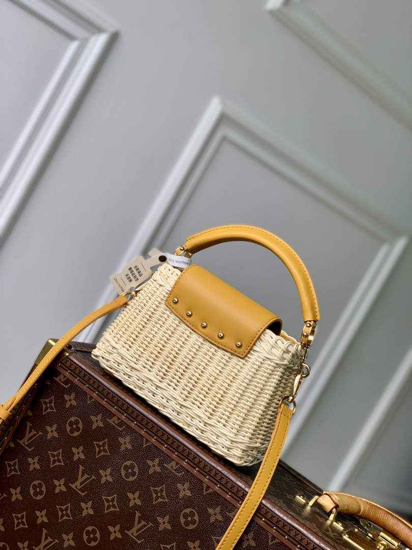 Louis Vuitton Capucines Mini Bag, M14365 Yellow Rattan and cowhide leather