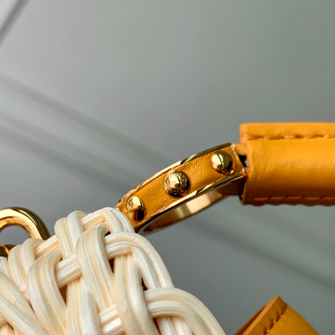 Louis Vuitton Capucines Mini Bag, M14365 Yellow Rattan and cowhide leather