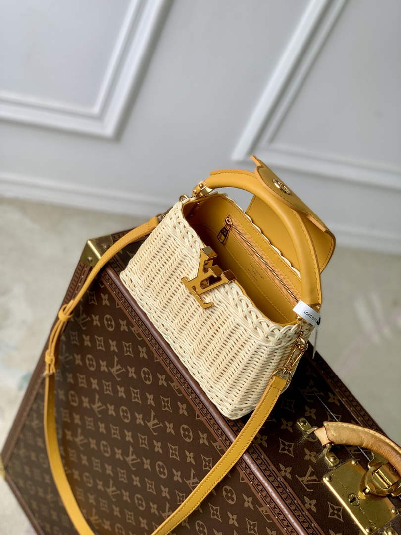 Louis Vuitton Capucines Mini Bag, M14365 Yellow Rattan and cowhide leather