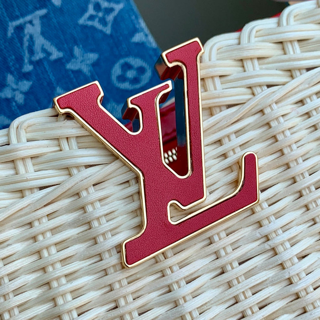 Louis Vuitton Capucines Mini Bag, M14295 Washed Blue Rattan and denim