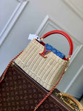 Louis Vuitton Capucines BB Bag, M26025 Washed Blue Rattan and denim