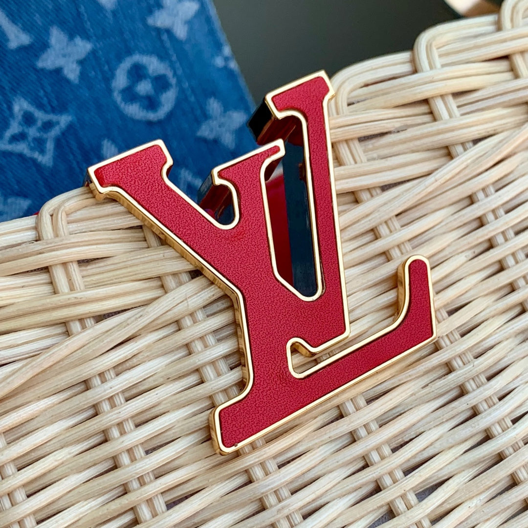 Louis Vuitton Capucines BB Bag, M26025 Washed Blue Rattan and denim