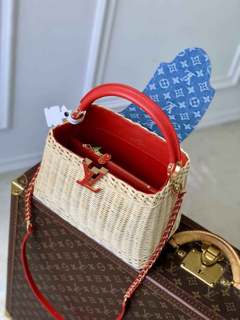 Louis Vuitton Capucines BB Bag, M26025 Washed Blue Rattan and denim