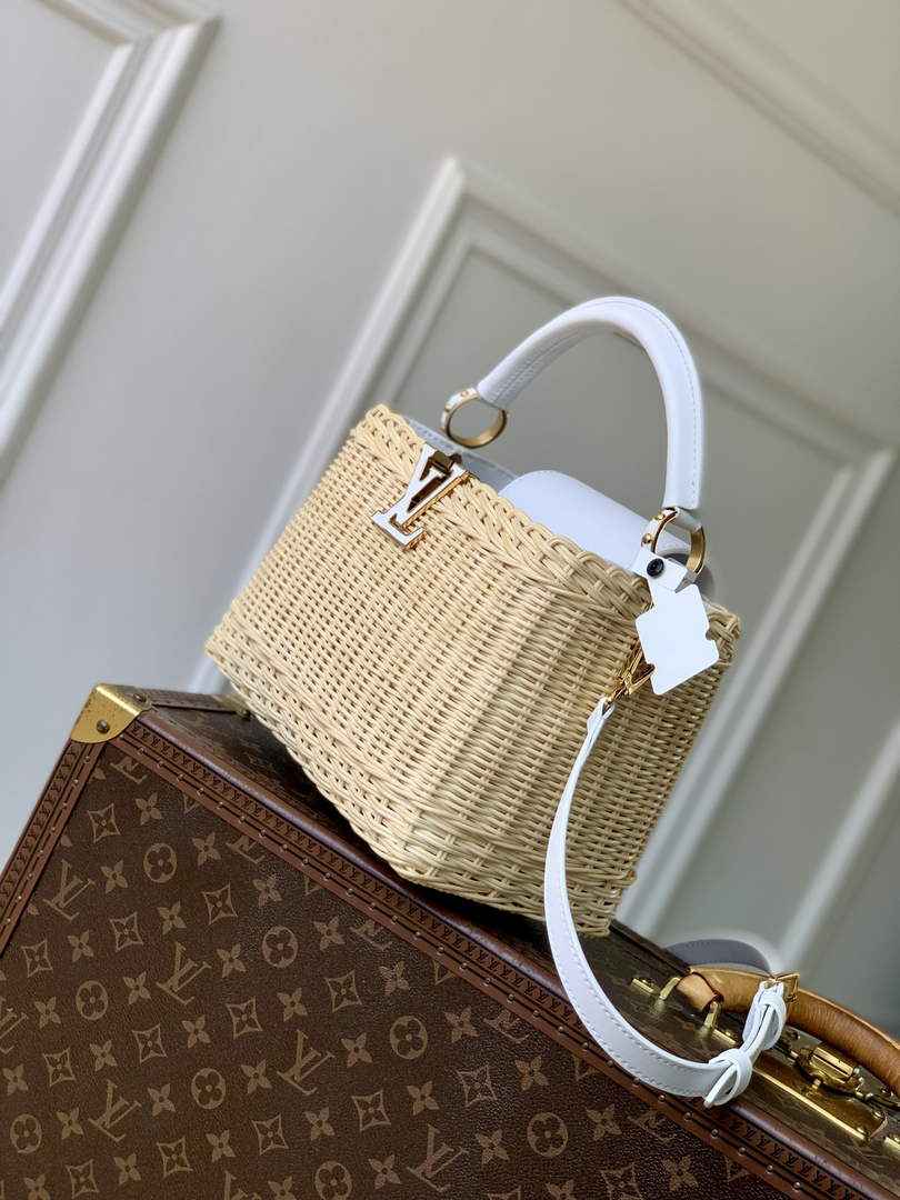 Louis Vuitton Capucines BB Bag, M29501 Blue Rattan and cowhide leather
