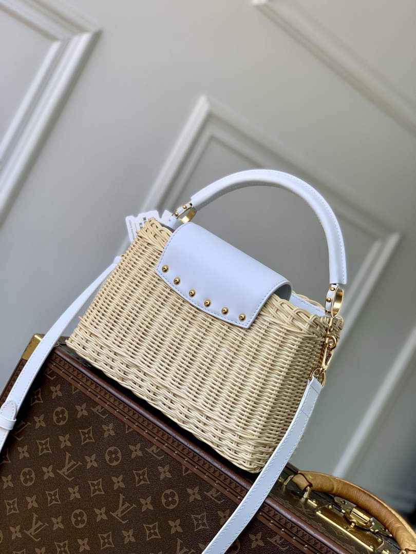 Louis Vuitton Capucines BB Bag, M29501 Blue Rattan and cowhide leather