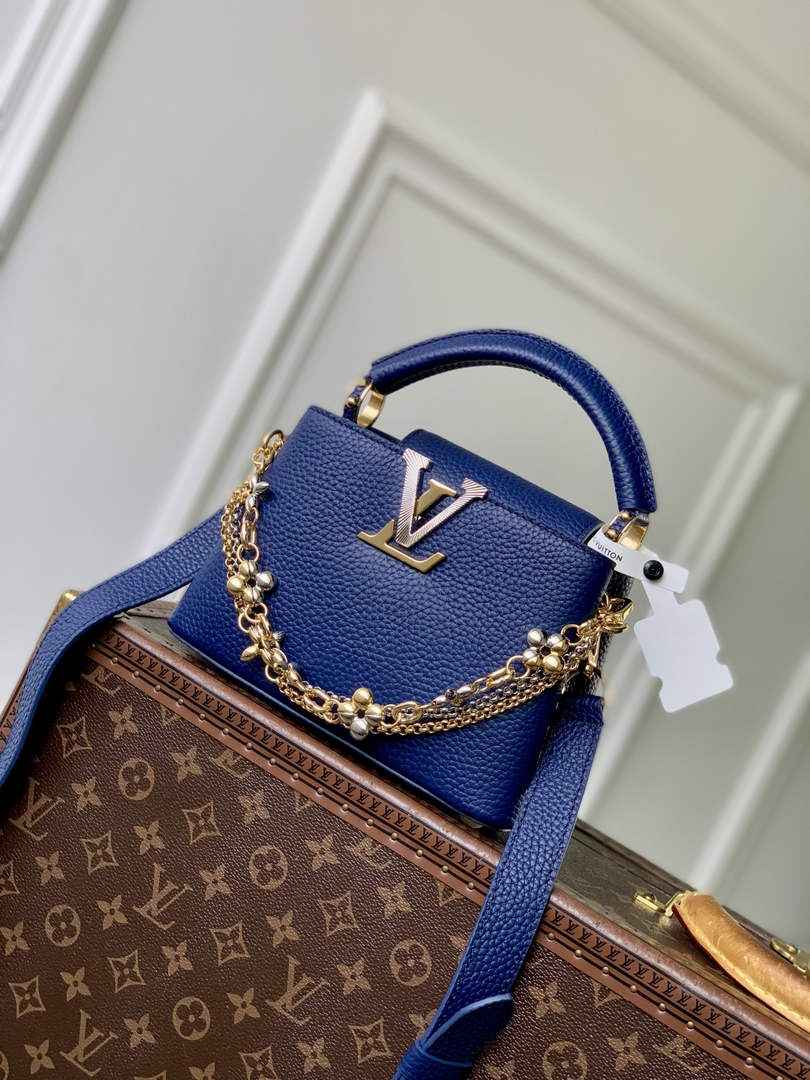 Louis Vuitton Capucines Mini Bag, M26351 In Blue Taurillon Leather