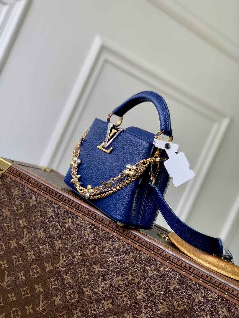 Louis Vuitton Capucines Mini Bag, M26351 In Blue Taurillon Leather