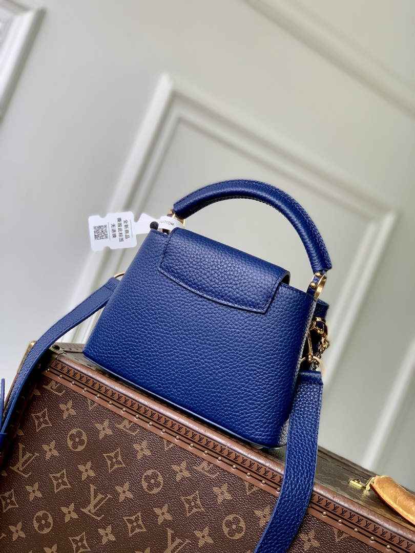Louis Vuitton Capucines Mini Bag, M26351 In Blue Taurillon Leather