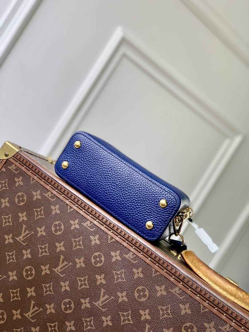 Louis Vuitton Capucines Mini Bag, M26351 In Blue Taurillon Leather