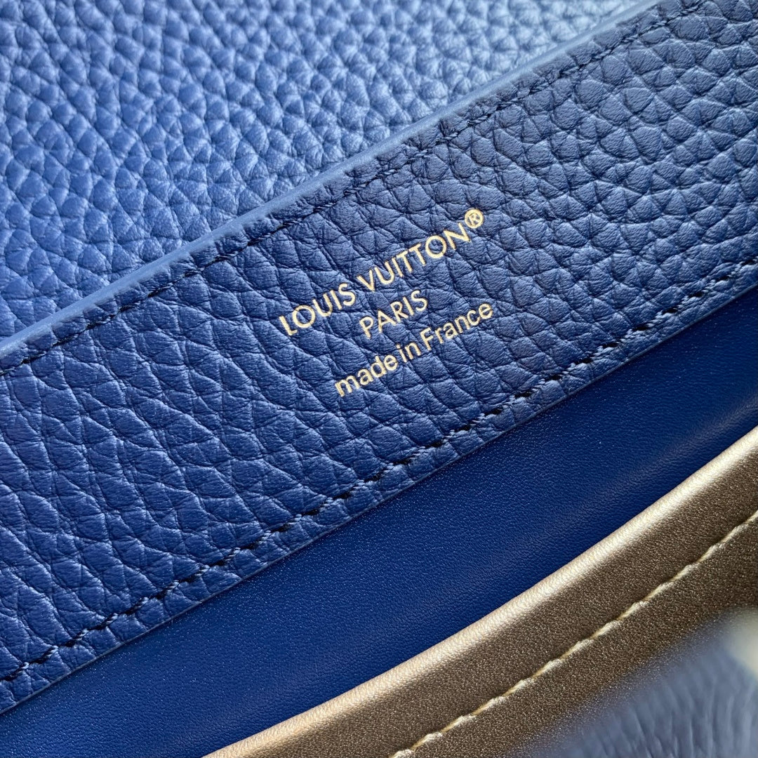 Louis Vuitton Capucines Mini Bag, M26351 In Blue Taurillon Leather