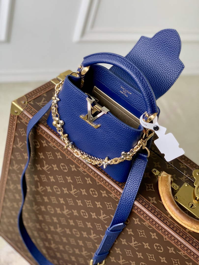 Louis Vuitton Capucines Mini Bag, M26351 In Blue Taurillon Leather